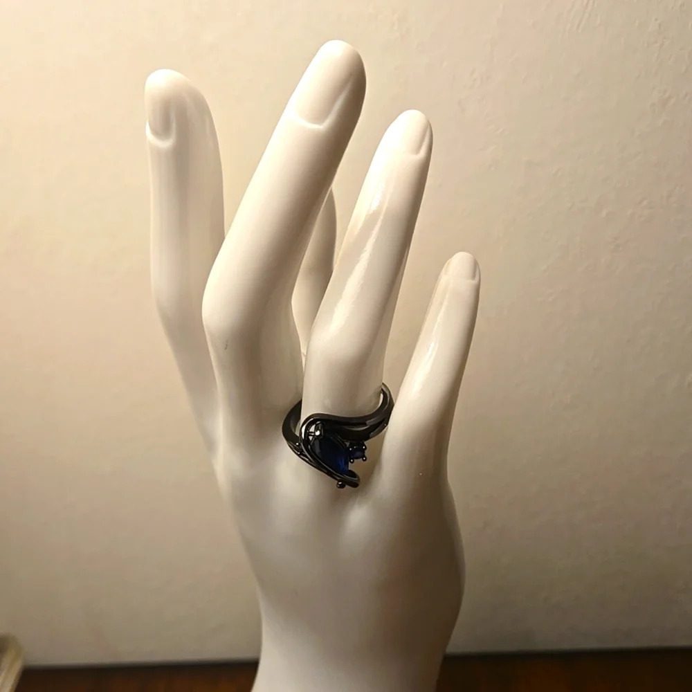 CZ Blue Stones Horse Eye Style Hypoallergenic Nickel-Free, Adjustable size 9 - Picture 2 of 4